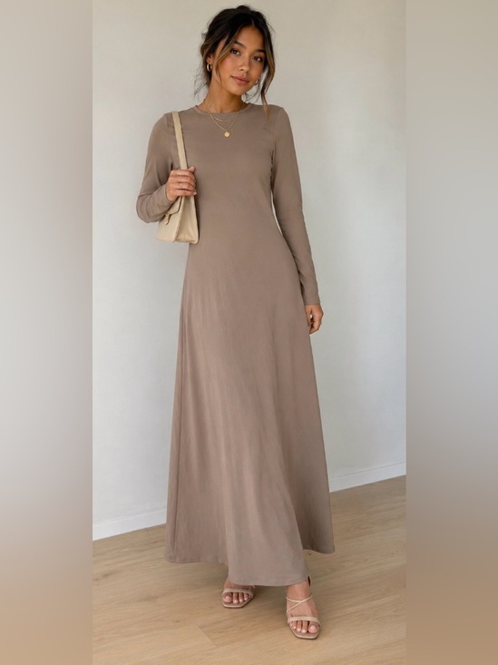 Dresses & Skirts - ELAA Muted Olive Green/Taupe Satin Long Sleeve A-Line Maxi Dress Size XXS-XS